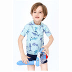 Baby Kids Boy's Shark Prints Short Sleeves Two Piece Swimming Suit Top Shorts n Free Cap 908041 - Little Kooma