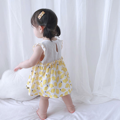 Baby Girl Ruffled Sleeves Fake Two Pieces Overall Bodysuit Dress - 0616 - Little Kooma