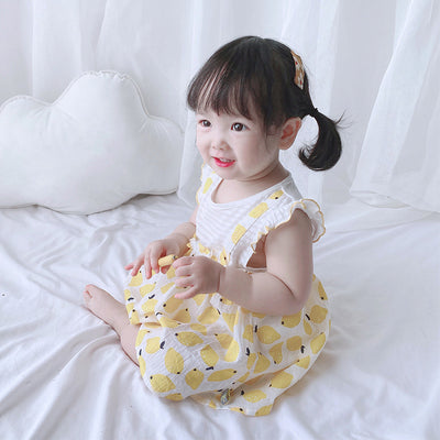 Baby Girl Ruffled Sleeves Fake Two Pieces Overall Bodysuit Dress - 0616 - Little Kooma