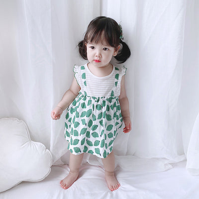 Baby Girl Ruffled Sleeves Fake Two Pieces Overall Bodysuit Dress - 0616 - Little Kooma