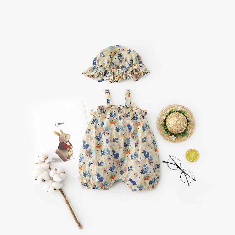 Baby Girl Flowers Cami Romper n Hat Set - 0616 - Little Kooma
