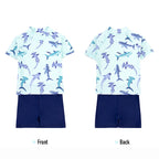 Baby Kids Boy's Shark Prints Short Sleeves Two Piece Swimming Suit Top Shorts n Free Cap 908041 - Little Kooma