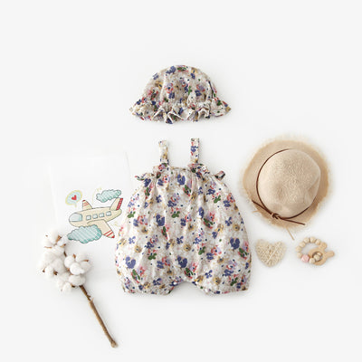 Baby Girl Flowers Cami Romper n Hat Set - 0616 - Little Kooma