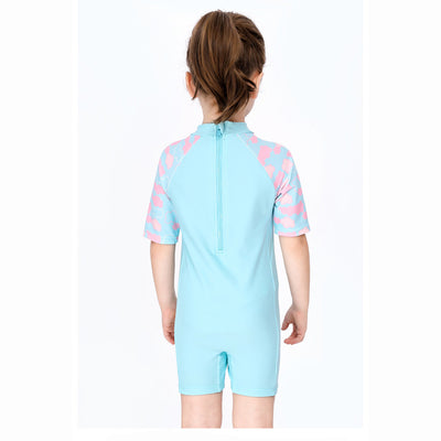 Baby Kids Girl's Pink Clouds One Piece Blue Swimming Suit n Free Cap 907026 - Little Kooma
