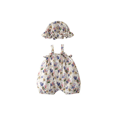 Baby Girl Flowers Cami Romper n Hat Set - 0616 - Little Kooma