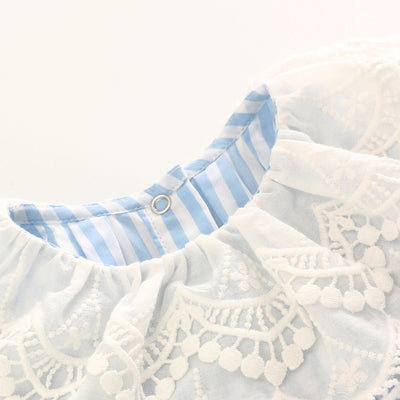 Baby Girl Blue Striped Lace Bodysuit n Headwrap 2 Piece Set - 0521 - Little Kooma