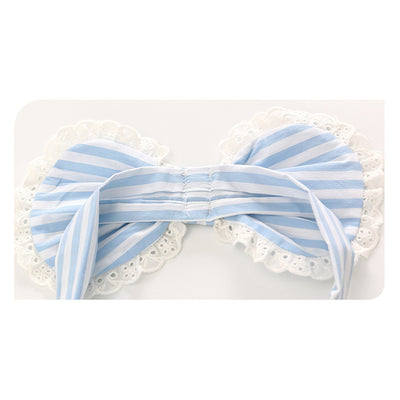 Baby Girl Blue Striped Lace Bodysuit n Headwrap 2 Piece Set - 0521 - Little Kooma