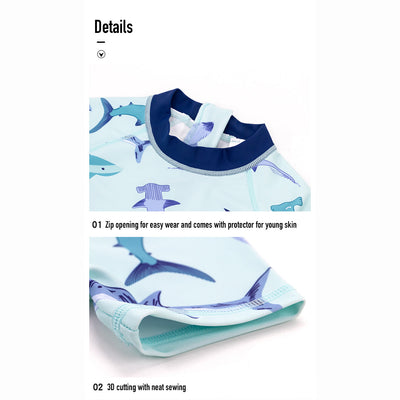 Baby Kids Boy's Shark Prints One Piece Blue Swimming Suit n Free Cap 908042 - Little Kooma