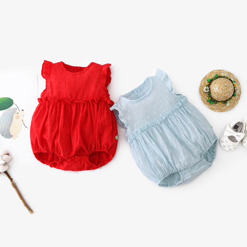Baby Girl Ruffled Sleeves Plain Color Bodysuit - 0616 - Little Kooma