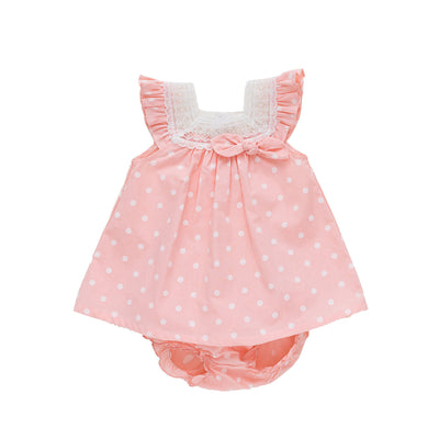 Baby Girl Pink w White Dots Dress n Knicker Set - Little Kooma