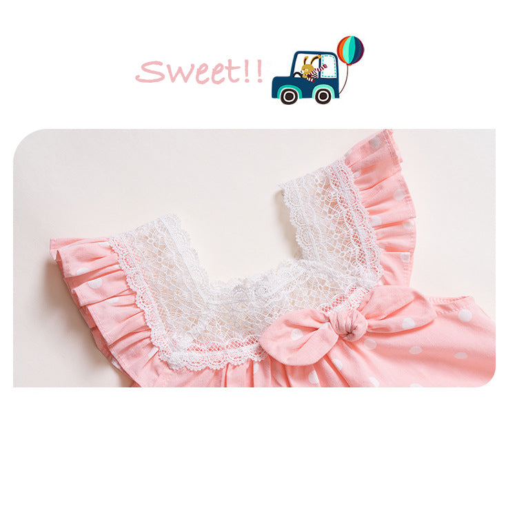 Baby Girl Pink w White Dots Dress n Knicker Set - Little Kooma
