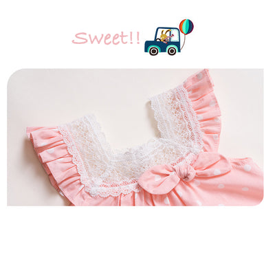 Baby Girl Pink w White Dots Dress n Knicker Set - Little Kooma