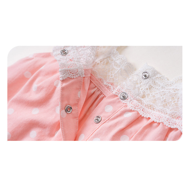 Baby Girl Pink w White Dots Dress n Knicker Set - Little Kooma
