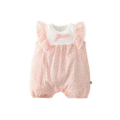 Baby Girl Little White Flowers Ruffled Sleeves Splicing Romper - 0616 - Little Kooma