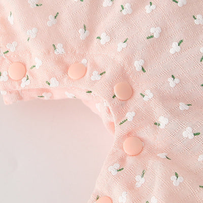 Baby Girl Little White Flowers Ruffled Sleeves Splicing Romper - 0616 - Little Kooma
