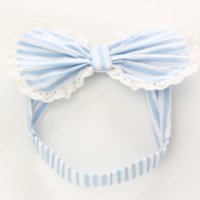 Baby Girl Blue Striped Lace Bodysuit n Headwrap 2 Piece Set - 0521 - Little Kooma