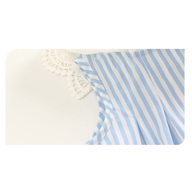 Baby Girl Blue Striped Lace Bodysuit n Headwrap 2 Piece Set - 0521 - Little Kooma