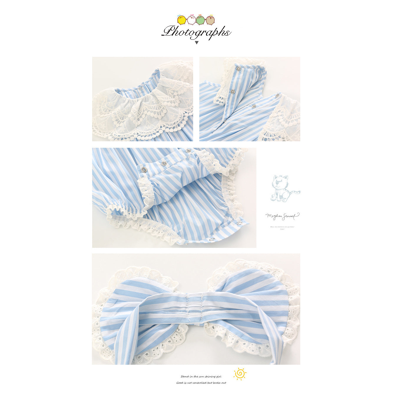 Baby Girl Blue Striped Lace Bodysuit n Headwrap 2 Piece Set - 0521 - Little Kooma
