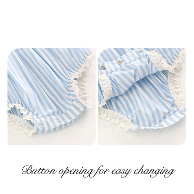 Baby Girl Blue Striped Lace Bodysuit n Headwrap 2 Piece Set - 0521 - Little Kooma