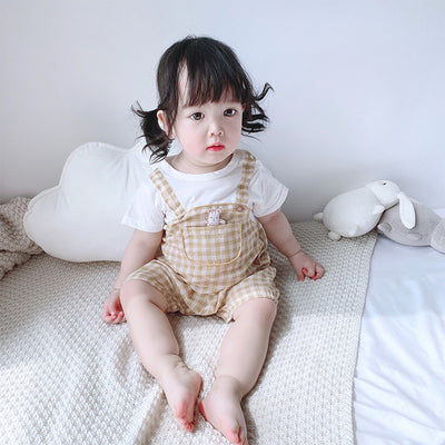 Baby Girl Fake Two Pieces Overall Plaid Romper - 0616 - Little Kooma