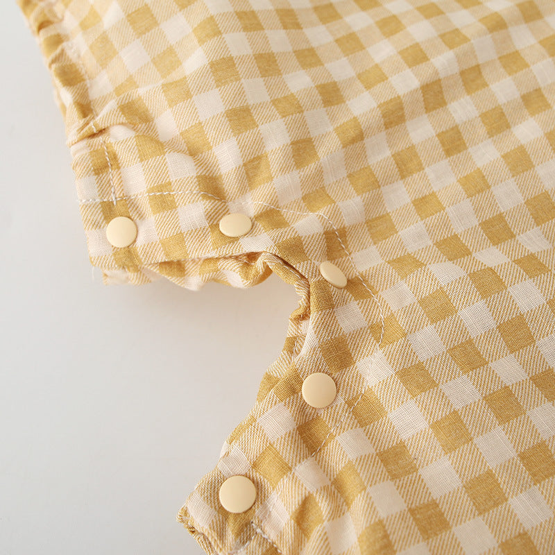 Baby Girl Fake Two Pieces Overall Plaid Romper - 0616 - Little Kooma