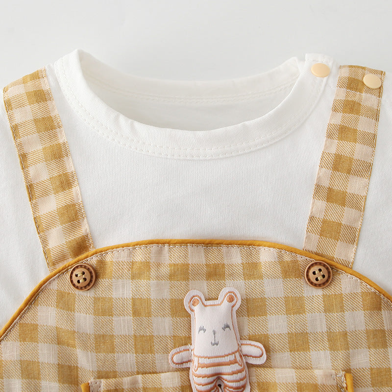 Baby Girl Fake Two Pieces Overall Plaid Romper - 0616 - Little Kooma