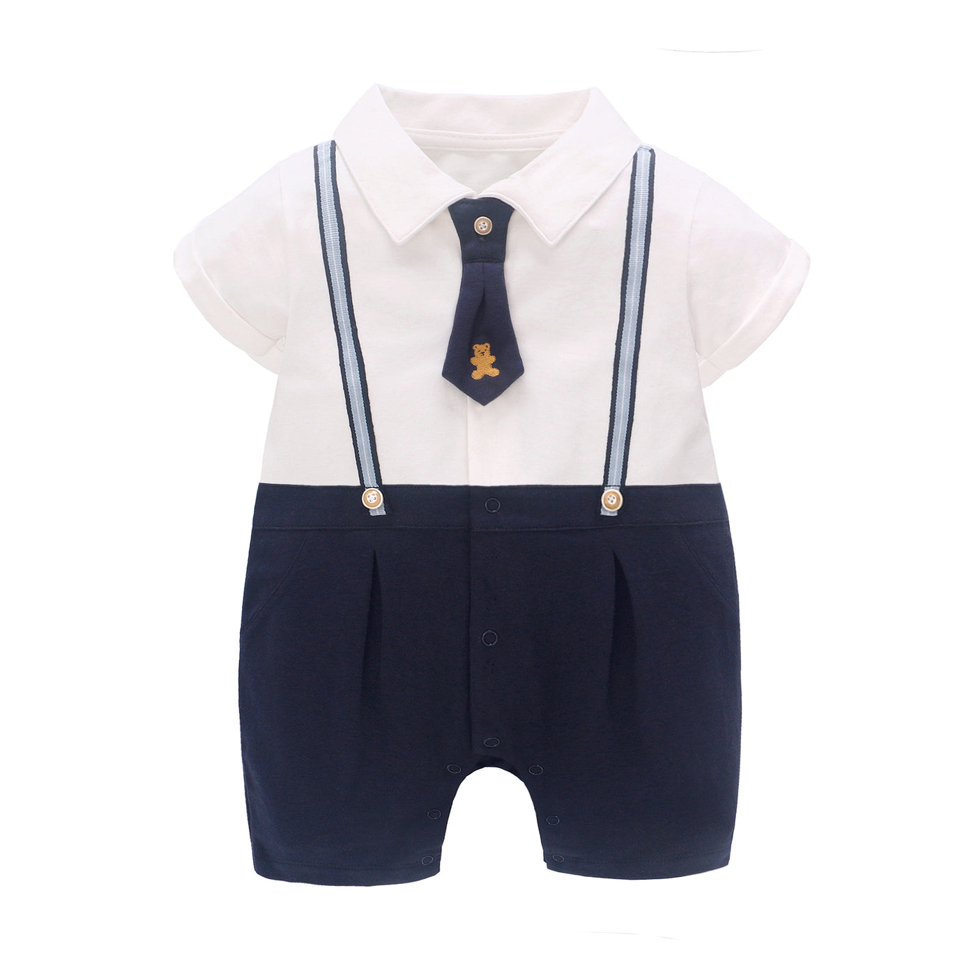 Baby Boy Splicing Suit Romper w Suspenders n Tie - 0611 - Little Kooma