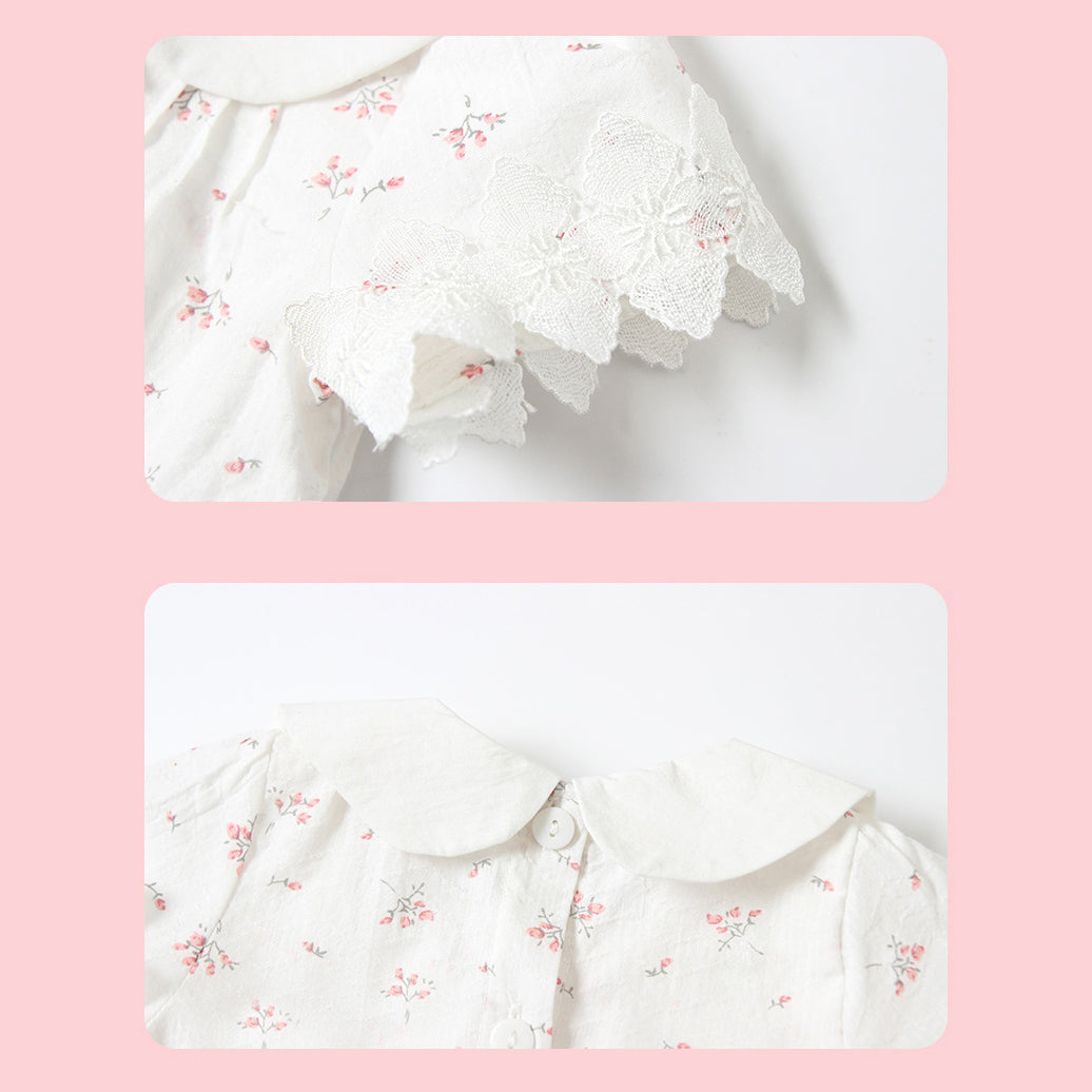 Baby Girl's Collar Lace Top n Shorts w Flowers 2 Piece Set - 0524 - Little Kooma
