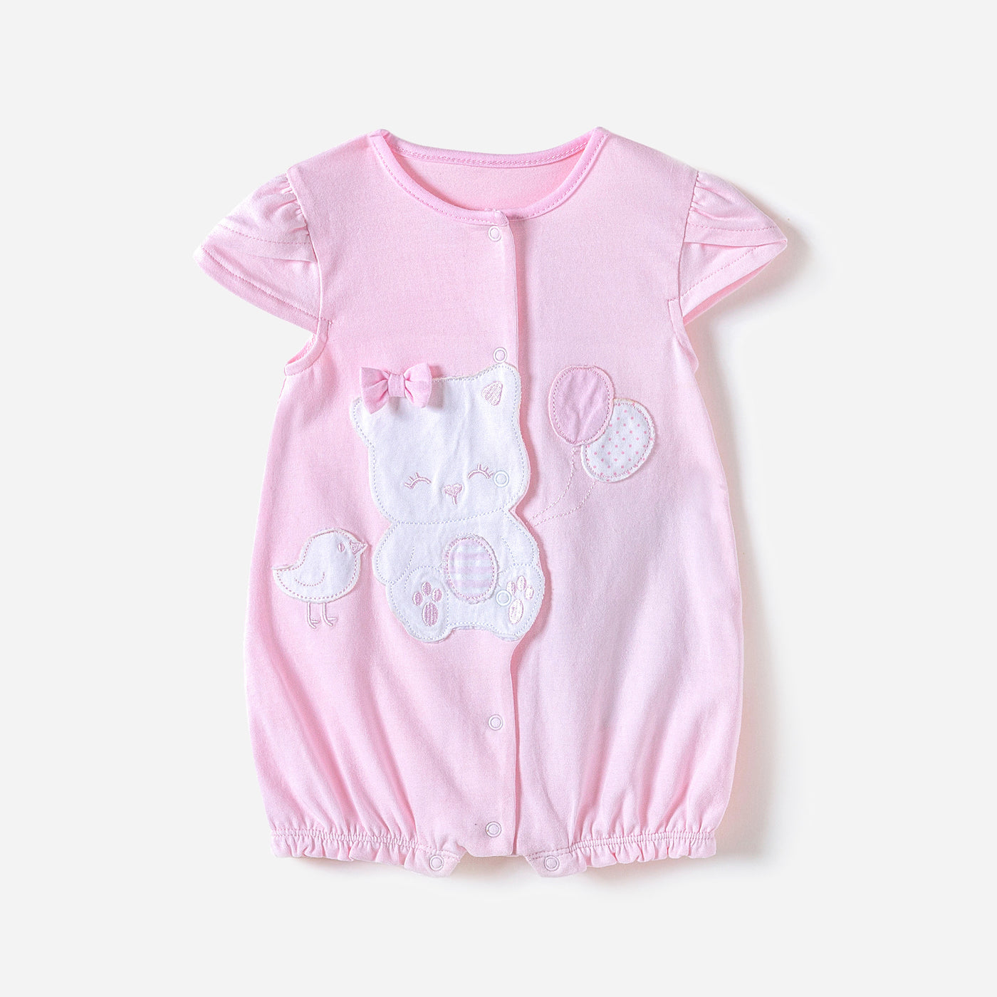 Baby Girl Pink Romper w Cat Bird Balloon - Little Kooma