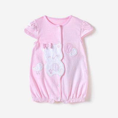 Baby Girl Pink Romper w Cat Bird Balloon - Little Kooma