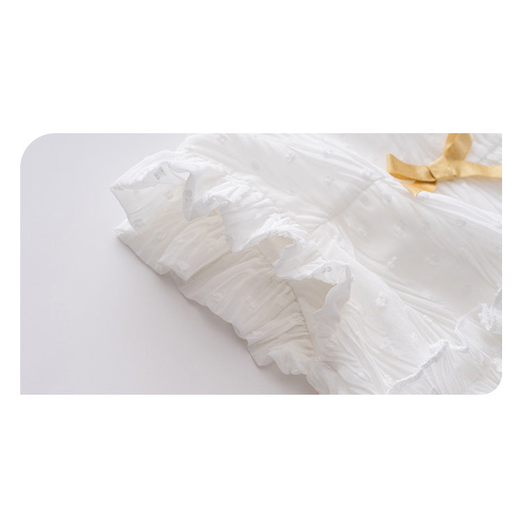 Baby Girl White Lace Dress w Yellow Bowtie - 0611 - Little Kooma