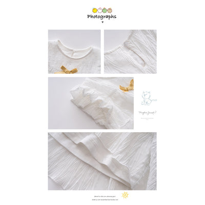Baby Girl White Lace Dress w Yellow Bowtie - 0611 - Little Kooma