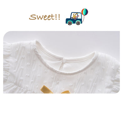 Baby Girl White Lace Dress w Yellow Bowtie - 0611 - Little Kooma