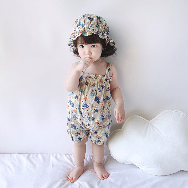 Baby Girl Flowers Cami Romper n Hat Set - 0616 - Little Kooma