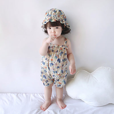 Baby Girl Flowers Cami Romper n Hat Set - 0616 - Little Kooma