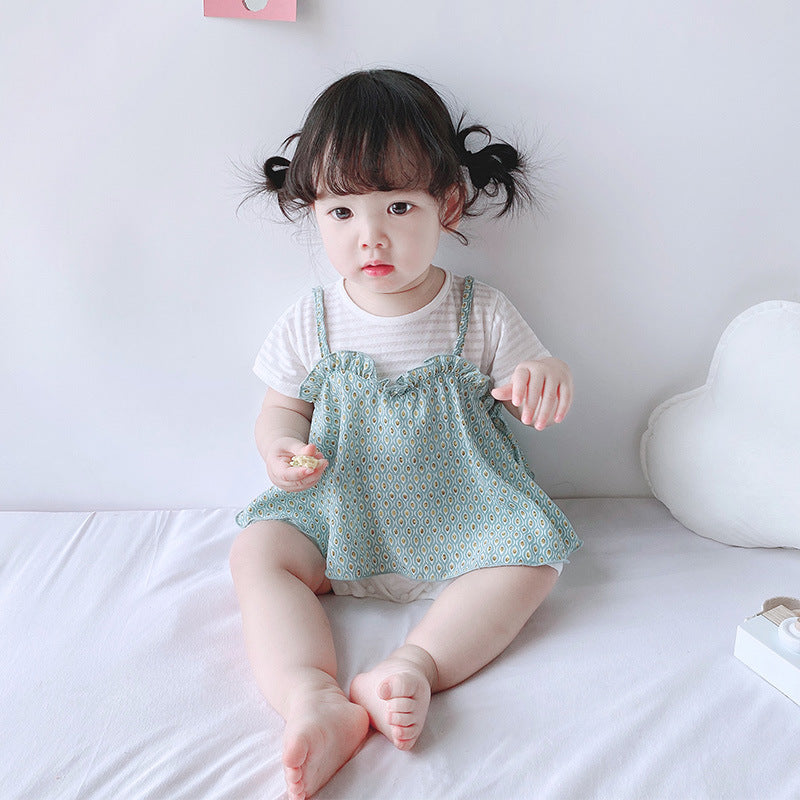 Baby Girl Fake Two Pieces Dotted Camisole Top Romper - 0616 - Little Kooma