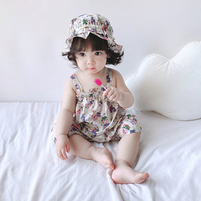 Baby Girl Flowers Cami Romper n Hat Set - 0616 - Little Kooma