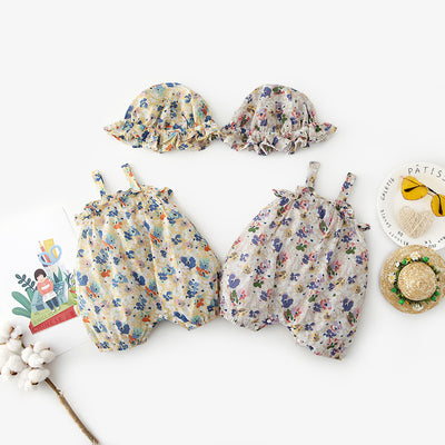 Baby Girl Flowers Cami Romper n Hat Set - 0616 - Little Kooma