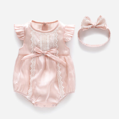 Baby Girl Lace Bodysuit n Headwrap Set - 0611 - Little Kooma