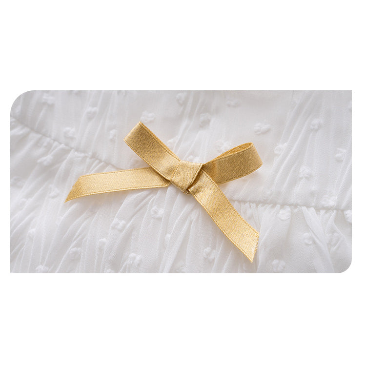 Baby Girl White Lace Dress w Yellow Bowtie - 0611 - Little Kooma