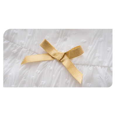 Baby Girl White Lace Dress w Yellow Bowtie - 0611 - Little Kooma