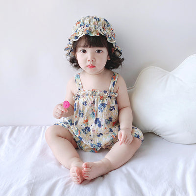 Baby Girl Flowers Cami Romper n Hat Set - 0616 - Little Kooma