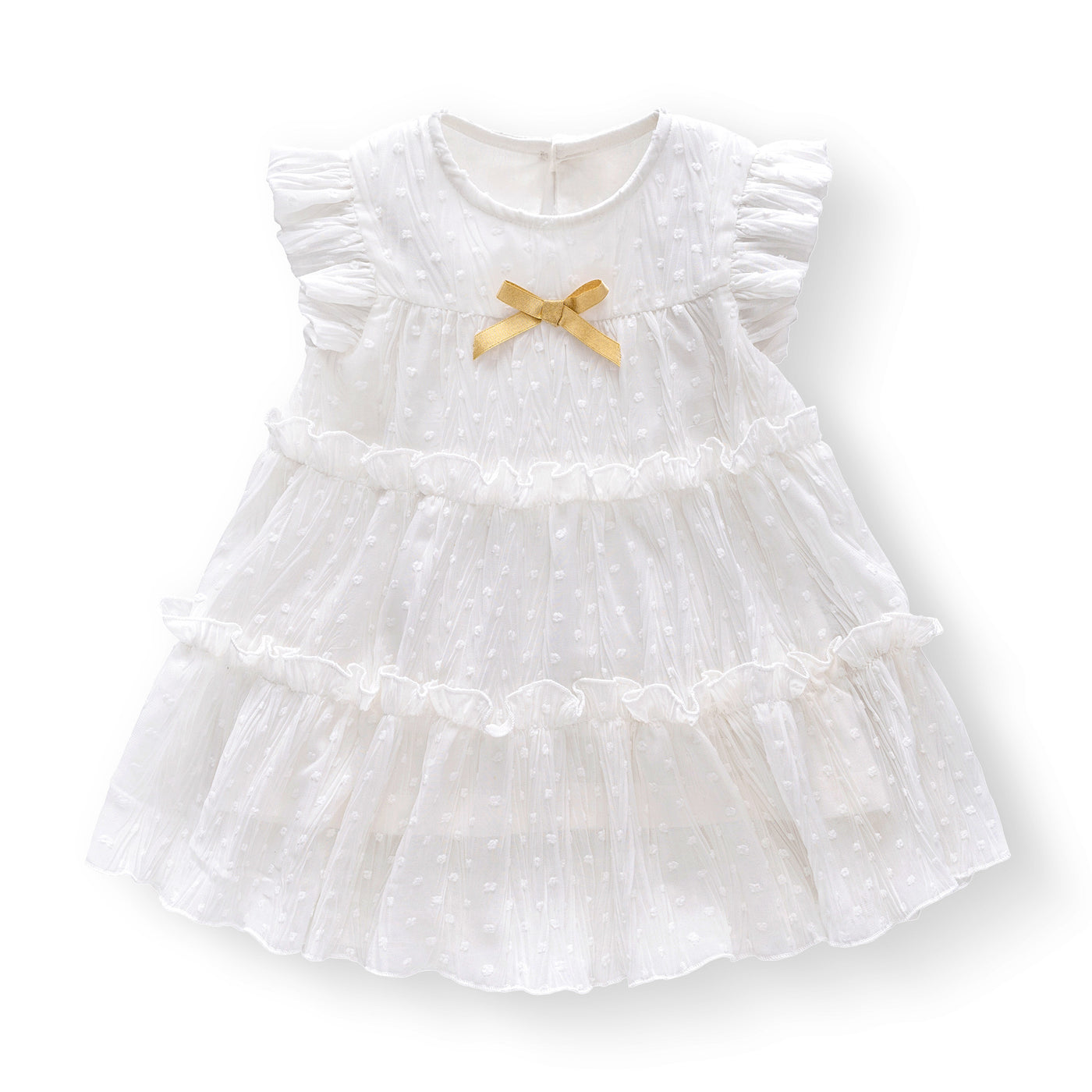 Baby Girl White Lace Dress w Yellow Bowtie - 0611 - Little Kooma