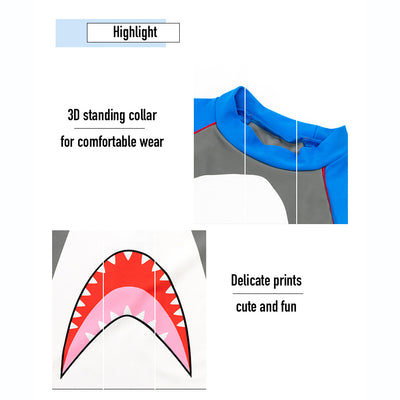 Baby Kids Boy's Big Mouth Shark Long Sleeves Two Piece Swimming Suit Top Shorts n Free Cap 908030 - Little Kooma