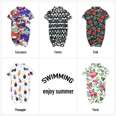 Baby Kids Boy Girl's Printed One Piece Swimming Suit n Free Cap 718156-09 Floral - Little Kooma