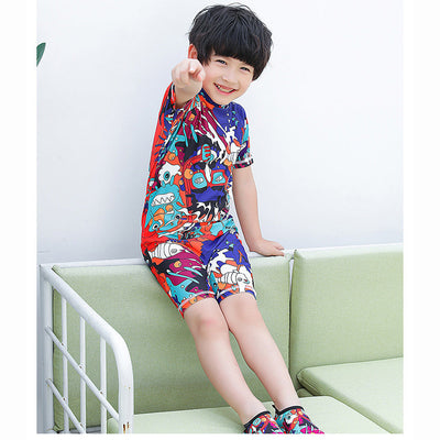 Baby Kids Boy Girl's Printed One Piece Swimming Suit n Free Cap 718156-08 Cactus - Little Kooma