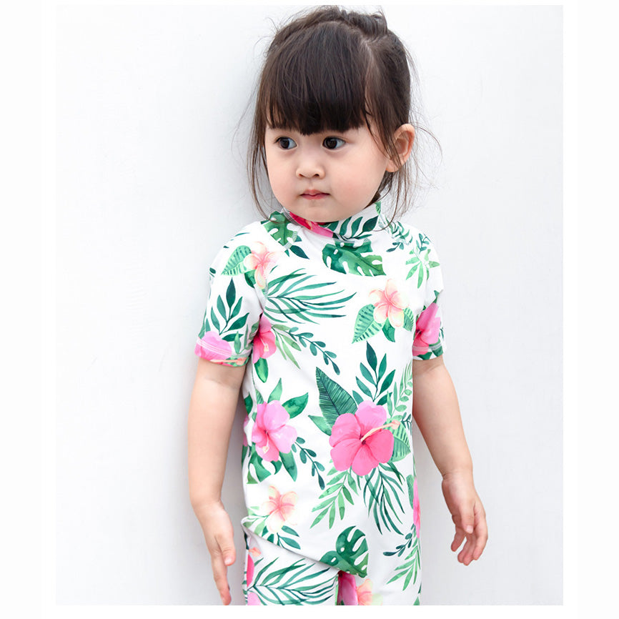 Baby Kids Boy Girl's Printed One Piece Swimming Suit n Free Cap 718156-08 Cactus - Little Kooma