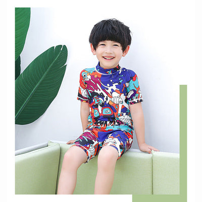 Baby Kids Boy Girl's Printed One Piece Swimming Suit n Free Cap 718156-08 Cactus - Little Kooma