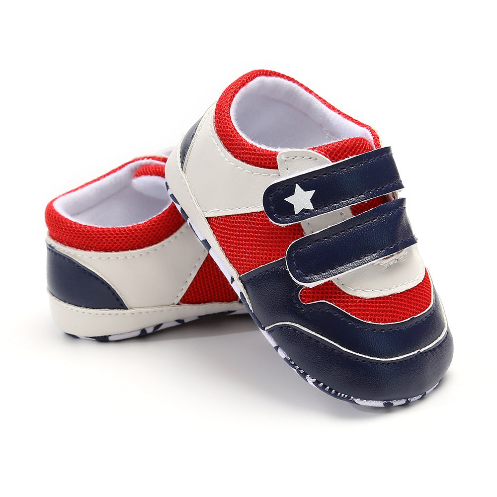 Baby Boy Splicing Color PU Leather Magic Tape Sneakers - Little Kooma