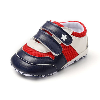 Baby Boy Splicing Color PU Leather Magic Tape Sneakers - Little Kooma